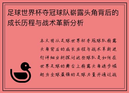 足球世界杯夺冠球队崭露头角背后的成长历程与战术革新分析